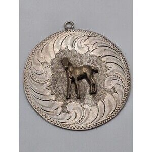Vintage Southwestern Sterling Silver Pendant – Brass Horse Relief – Signed HE –